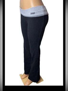 bebe Black Leggings with Light Gray Fold-Over Waistband